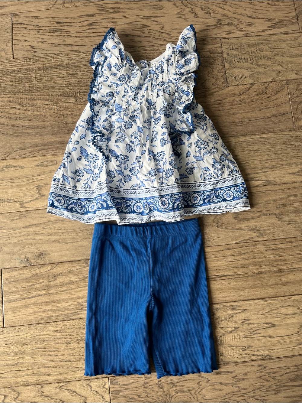 Blue Floral Ruffle Tank with Royal Blue Shorts 5t